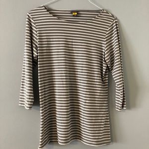Eddie Bauer Gray and White Striped 3/4 Sleeve Top